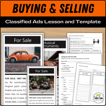 Preview of Buying and Selling Editable Classified Ad Template and Vocabulary Speaking | ESL