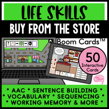 Preview of Buying from Community Stores Speech Therapy AAC and Life Skills BOOM CARDS