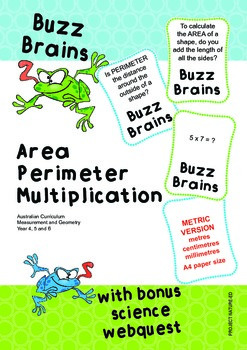 Preview of Buzz Brains (Mathematics) Area, Perimeter and Multiplication (Metric)