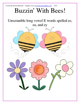 Preview of Buzzin' With Bees Long Vowel E game - Unscramble words spelled -ea, -ee, -ey