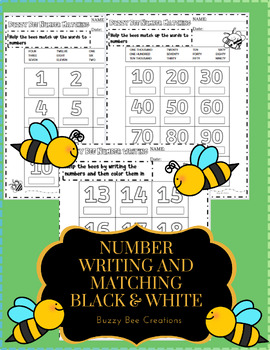 Preview of Buzzy Bee Number Writing and Matching Practice B&W