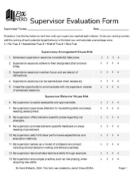 Preview of Bx Nerd _ Supervision Evaluation Form_ BCBA SUPERVISION TOOL