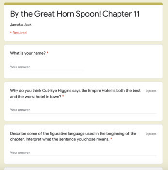 Preview of By the Great Horn Spoon Chapter 11 Google Form Quiz