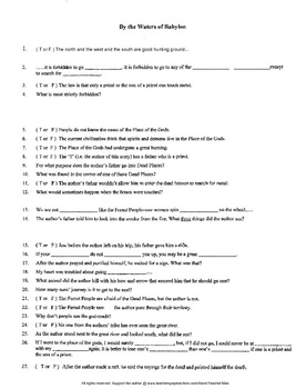Preview of By the Waters of Babylon by Stephen Vincent Benet Guided Reading Worksheet