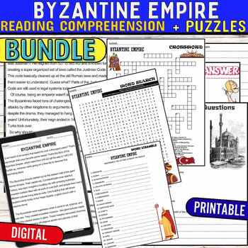 Preview of Byzantine Empire Reading Comprehension Passage ,PUZZLES ,Quiz,Digital BUNDLE