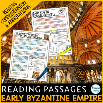Preview of Byzantine Empire Reading Passages - Questions - Activity Comprehension Notes