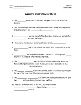 Preview of Byzantine Empire Review Sheet
