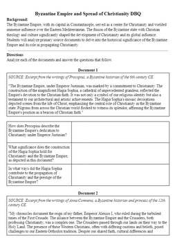 Preview of Byzantine Empire and Spread of Christianity DBQ - Document Analysis - Questions