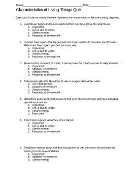 Characteristics Of Living Things Middle School Worksheets Teaching Resources Tpt