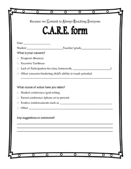Preview of C.A.R.E. form