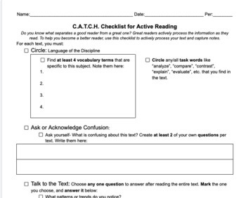 Preview of C.A.T.C.H Annotation Checklist/Worksheet (Using Prompts of Depth and Complexity)