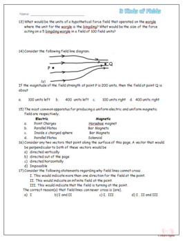 Preview of Comparing the 3 Kinds of Fields Worksheet for a Video Lesson