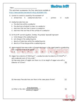 Preview of Electron Drift / Drift current / Drift Speed Worksheet for a Video Lesson