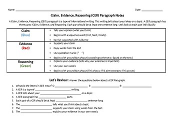 Preview of C.E.R. Paragraph Notes and Practice