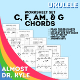 C, F, Am, & G Ukulele Chords: 4 Worksheets