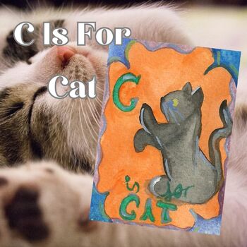 Preview of C Is For A Cat Watercolor Fun Whimsical Clip Art, Classroom Decor