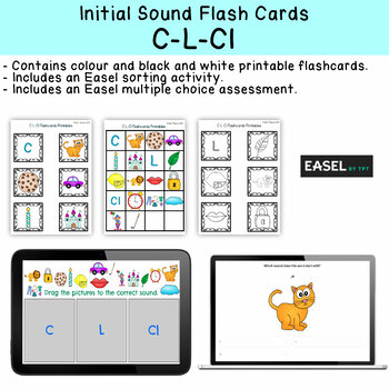 Preview of C - L - Cl Flash Cards for Memory or Sorting & Easel