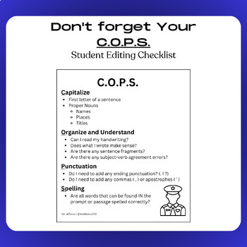 Preview of Editing Checklist for Students - "Don't Forget Your C.O.P.S!"