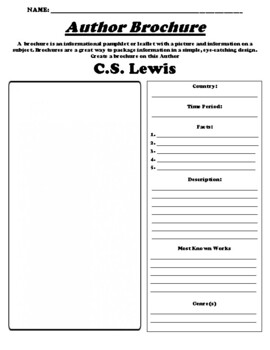 Preview of C.S. Lewis "Author Brochure" WebQuest & Worksheet