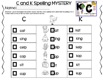 Preview of C and K Spelling Rule Worksheets