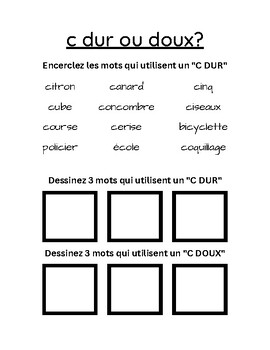 C dur ou doux Phonics activity sheet by Mme Emma French Immersion