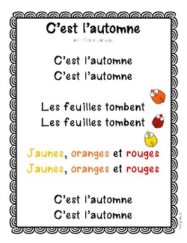 C'est l'Automne (chanson) by Mme Rochon | Teachers Pay Teachers