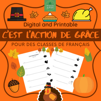 Preview of C'est l'action de grâce - French Thanksgiving Vocabulary Worksheet