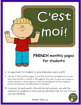 Preview of C'est moi! (Monthly pages for students - in French)