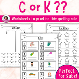 C or K Initial Sounds | Worksheets | Centers | Spelling  