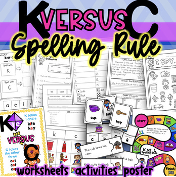 Preview of C or K Spelling Rule Worksheets Poster K vs C
