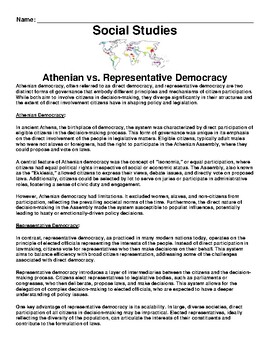 Preview of CA HSS-6.4.3 Athenian vs. Representative Democracy Assignment (PDF)