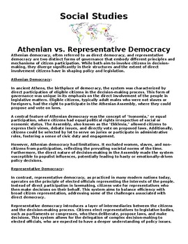 Preview of CA HSS-6.4.3 Athenian vs. Representative Democracy Assignment (WORD)