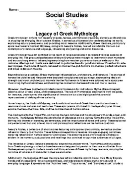 Preview of CA  HSS-6.4.4 Legacy of Greek Mythology Assignment (PDF)