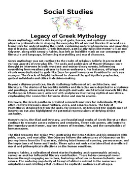 Preview of CA  HSS-6.4.4 Legacy of Greek Mythology Assignment (WORD)