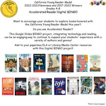 Preview of CA Young Reader Medal 2017-2023 Nominees and Winners Gr4-8 Digital Book BINGO 