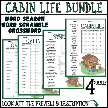 CABIN LIFE bundle word search word scramble crossword TPT
