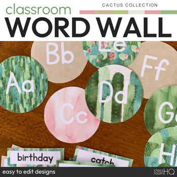 Preview of Cactus Classroom Theme Calm Classroom Decor Editable Word Wall Pack | CACTUS