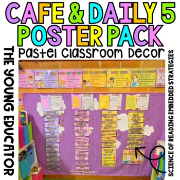 Preview of CAFE READING STRATEGY GOAL DISPLAY & DAILY 5 POSTERS /PASTEL RAINBOW