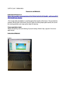 Preview of CAL TPA 1 (Math Kindergarten)- Part D: related instructional resour. & materials