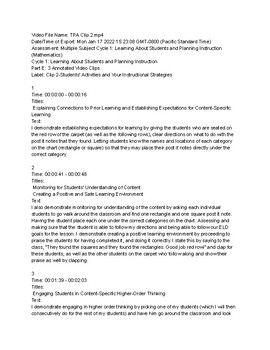 Preview of CAL TPA 1 (Math Kindergarten)- Part E: annotated video clips *clip 2*