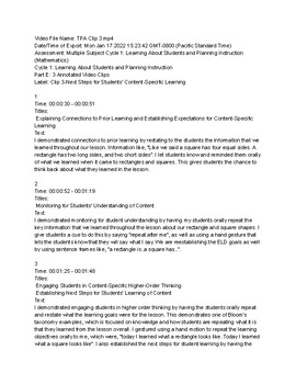 Preview of CAL TPA 1 (Math Kindergarten)- Part E: annotated video clips *clip 3*