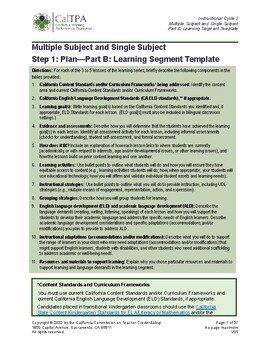 Preview of CAL TPA 2 (English, 1st grade)- Part B: learning segment template