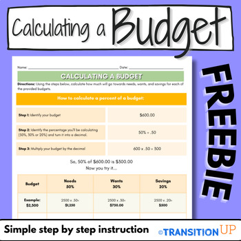 Preview of CALCULATING A BUDGET FREEBIE: Financial Literacy- Activity- Worksheet