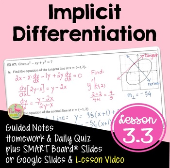 Preview of Calculus Implicit Differentiation with Lesson Video (Unit 3)