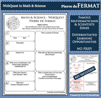 Preview of CALCULUS PIERRE DE FERMAT Math Science WebQuest Research Project Biography