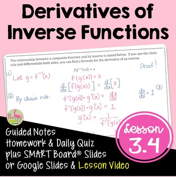 Preview of Calculus Derivatives of Inverse Functions with Lesson Video (Unit 3)