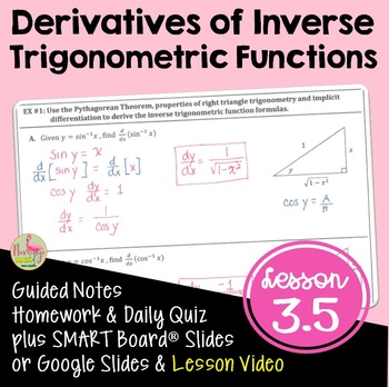 Preview of Derivatives of Inverse Trigonometric Functions with Lesson Video (Unit 3)