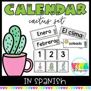 Preview of Calendario | Calendar Display Set Cactus Classroom Decor in Spanish