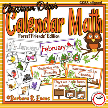 Preview of CALENDAR MATH Interactive Activities Forest Camping Classroom Decor Math Center