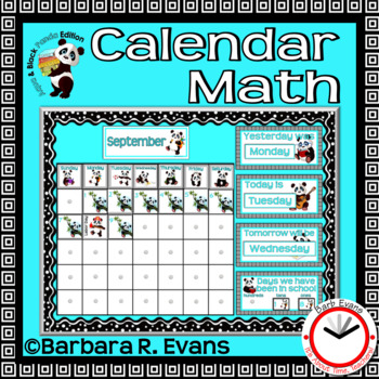 Preview of CALENDAR MATH Year Long Activities Aqua Panda Theme Classroom Decor